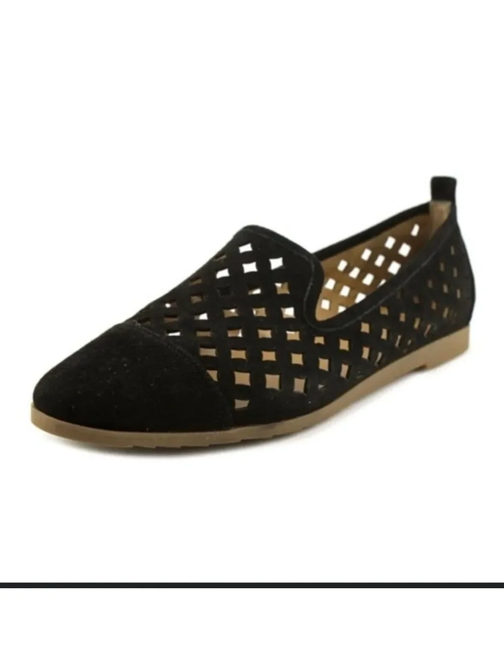 Franco Sarto Famous Black Flat Perforated Suede Loafers,size 8.5